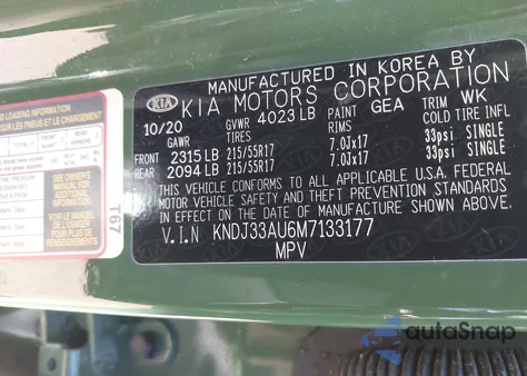 2021 Kia Soul Ex z USA, uszkodzony, nr VIN KNDJ33AU6M7133177